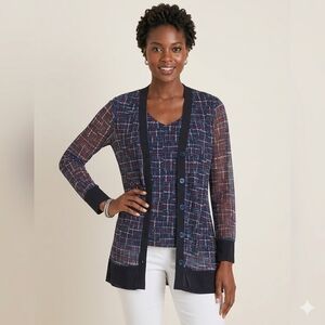 Chico's Twinset Caridigan Women's M Navy Blue Mesh 2 Piece